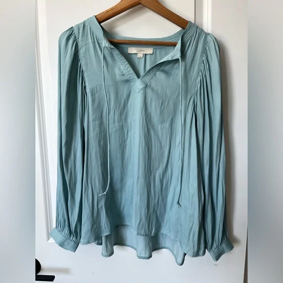 LOFT satin light blue blouse sz S - Picture 1 of 6